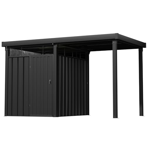 Greesum 2-in-1 Outdoor Storage Shed & Gazebo, 7x8FT Metal Lockable Shed and 7x8FT Open-Sided Pergola, Gutter Design and Transparent Window, for Patio, Garden, Backyard, Gray