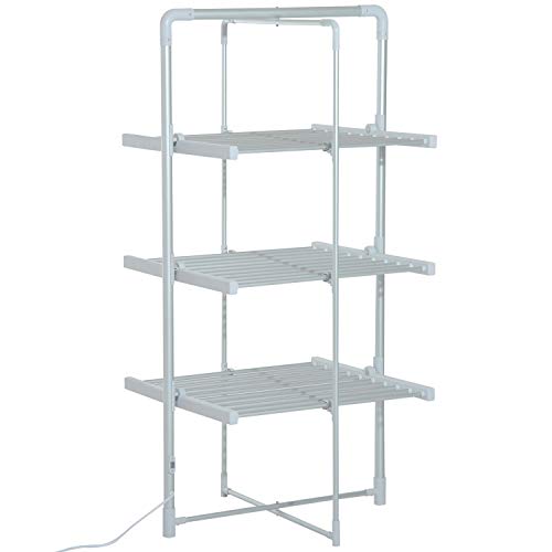 HOMCOM Séchoir à Linge étendoir à Linge électrique Chauffant Pliable 3 Niveaux 300 W 50-55° C Aluminium