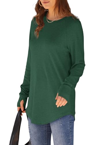 Image of XIEERDUO Womens Tunic Tops to Wear with Leggings Long Sleeve Thumb Hole Shirts Crew Neck Curved Hem