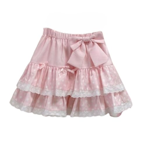 Pokn Sweet Lolita Mini Skirt for Women Bow Cake Skirt High Waist Kawaii Vintage Layered Lace Party A-line Mini Skirts