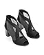 SICARE Peep-Toe, klobige Absätze für Damen, bequeme Blockabsätze, ausgeschnittener Reißverschluss, sexy Netz-Stiefeletten, Stil für Damen, elegante Verabredungen, Business-Partys, Schwarz 42