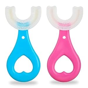 2Pcs Kids Toothbrushes,U Shaped Toothbrush 360°All-Round Cleaning Silicone Teeth Brush for Kids 2-6Years (Set of 2 / Color Blue and Pink)-image-42