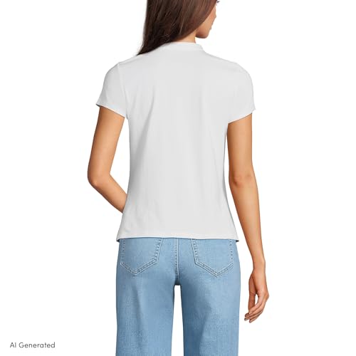 Image of Lands' End Women's Short Sleeve Lightweight Jersey Button Pintuck Top