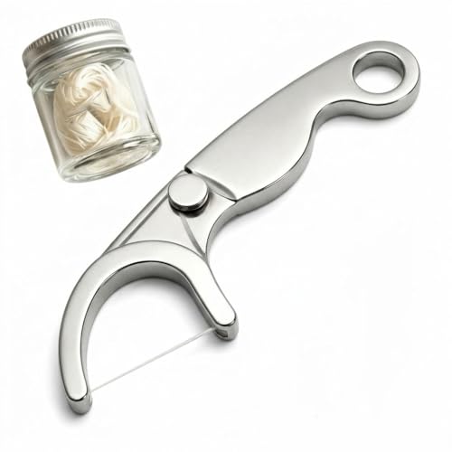 Stainless Steel Floss Holder and Reusable Metal Floss Pick Refillable Dental Flosser Holder with 50m Floss Refill Portable Oral Care Teeth Cleaner
