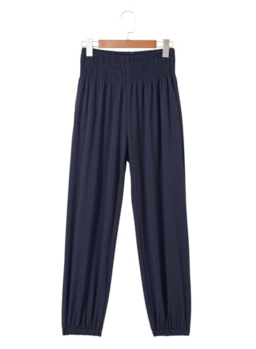 Fall Smocked High Waist Joggers Pant with Pockets for Women4