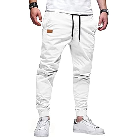 JMIERR Pantalones de Trabajo Hombre Casuales Deporte Elásticos Joggers Largos Pants, Blanco L Cover