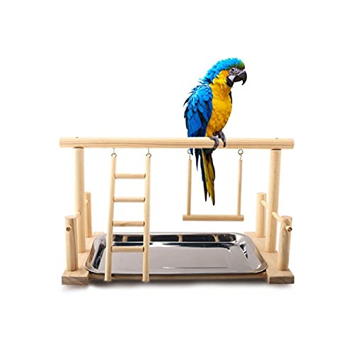 Vogelspeelgoed Papegaai staande trainingsframe vogelspeeltuin met voedsel lade huisdier levert vogels houten klim… - Afbeelding 4