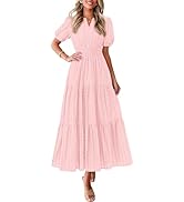 PRETTYGARDEN Womens Summer Maxi Dresses 2026 Casual Puff Sleeve V Neck Smocked Flowy Eyelet Cotto...