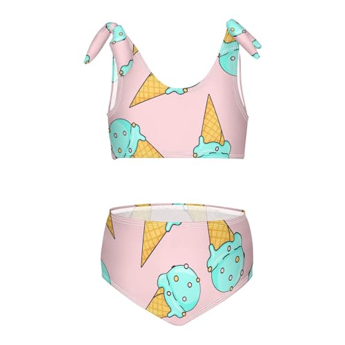Girls Ice Cream on Pink Background Swimsuit Two Pieces Bikini Set Bathing Suits Swimwear Crop Top Swimsuit Set