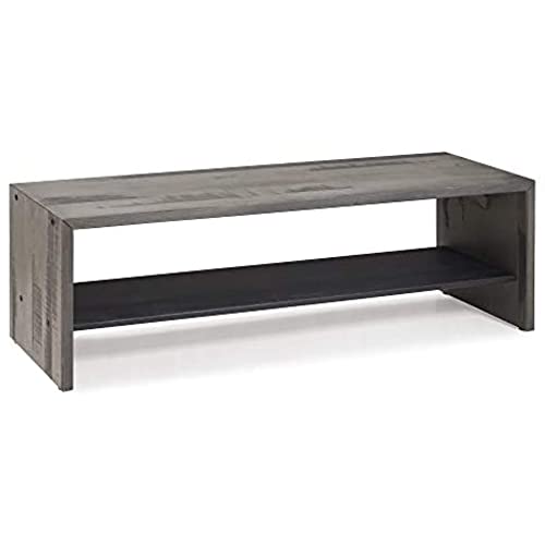 Walker Edison Meg Rustic Solid Wood Two Tier Entryway Bench, 58 Inch, Grey #TOP2