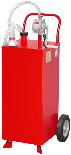 35 gal Fuel Caddy,Fuel Storage Tank with Manual Transfer Pump,Gasoline Diesel Fuel Container for Cars, Lawn Mowers, ATVs, Boats, More, Red