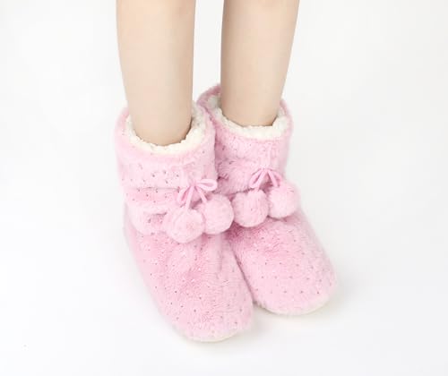 Image of DICUIRD Slipper Socks for Women,Fuzzy House Indoor Boots Slippers with Soft Soles,Warm Cozy Fluffy Sherpa Lined Booties Socks with Non Slip Bottom