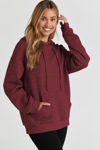 Image of SHEWIN Women Fall Waffle Hoodies Pullover Tops Hooded Sweatshirt