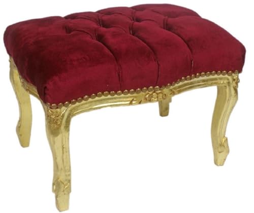 Casa Padrino ottoman baroque bordeaux rouge/or 50 x 40 x H. 35 cm - Tabouret baroque fait main avec strass - Meubles de style baroque