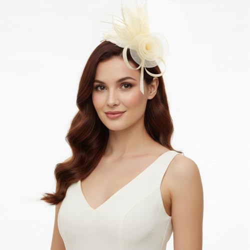 Image of DRESHOW Fascinators Hats for Women Tea Party Fascinator Hats Vintage 50s Headwear Cocktail Wedding Church Derby Hat