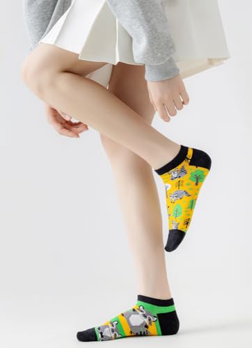 Image of 2 Pairs Funny Cartoon Animal Print Cotton Ankle Socks for Women Teens