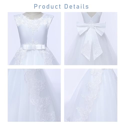 Flower Girl Dresses for Wedding Tulle Lace Appliques Pageant Ball Gown V Back Girls First Communion Dresses with Bow4