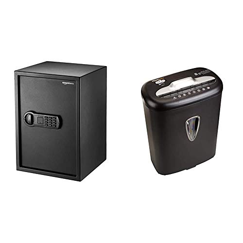 AmazonBasics Home Keypad Safe - 1.8 Cubic Feet, 13.8 x 13 x 19.7 Inches, Black - 50SAM & 8-Sheet Capacity, Cross-Cut Paper and Credit Card Shredder, 4.1 Gallon