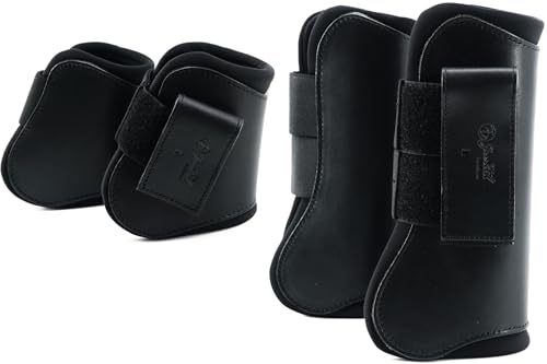 Image of Jeereal Horse Tendon Brushing Boots Open Front & Fetlock Boot | Protective Gear and Training Equipment |Neoprene,Breathable Waterproof Fabric and Genuine Leather | 4 Set