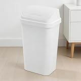 13 Gallon Kitchen Trash Can, Plastic Garbage Bin with Swing Top Lid, White - Space-Saving Waste Container for Home, Office, Garage
