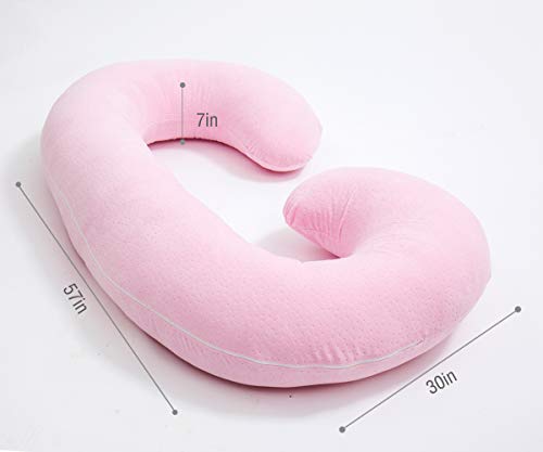 Image of 1 MIDDLE ONE Pregnancy Pillow, C Shaped Body Pillow for Maternity Support, Pregnant Women Sleeping Pillow with Velour Cover (Light Pink)