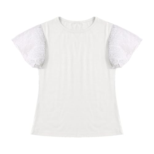 Girls Ruffle Sleeve Shirts Crewneck Eyelet Tee Tops Toddler Casual Cute Blouse Teens Solid Summer Tshirts for Kids3