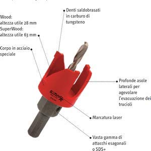 Fresa a tazza per legno - Completa di gambo e punta guida