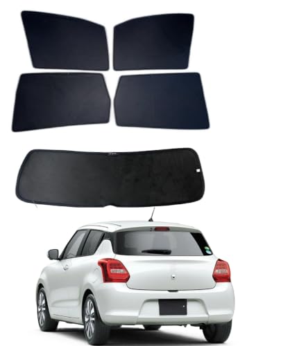 Image of Nylon Premium Car Sunshade Fix Type Non-Magnetic Curtain with Rear Dicky Curtain Set of 5pc for Maruti Suzuki Swift 2018-2024