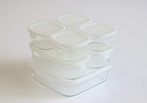 iwaki 耐熱 ガラス 保存容器 角型 パック&レンジ 7点セット ホワイト 200ml × 4個 / 500ml × 2個 / 1200ml × 1個 PS-PRN-7W