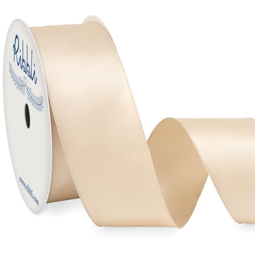 Ribbli Light Champagne Double Faced Satin Wired Ribbon 1.5 Inch Christmas Ribbon for Gift Wrapping Wreaths Garland Tree Decoration Crafts Home Decor-Continous 10 Yards