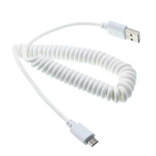 USB Cable Coiled MicroUSB Charger for Droid Maxx 2, Cord Power Wire Sync White Compatible with Motorola Droid Maxx 2