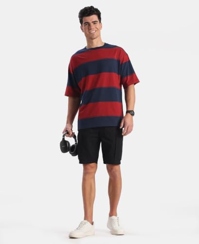 Image of Jockey UM24 Men Super Combed Cotton Rich Striped Oversized Tshirt