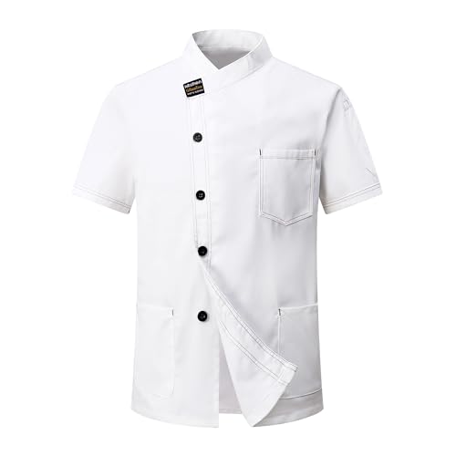 CoXuantion Veste de Cuisine Hommes Manches Courtes Cuisinier Chef Uniforme Professionnel Veste Unisexe Hôtel Cuisine Léger Respirante Chef Vêtement...