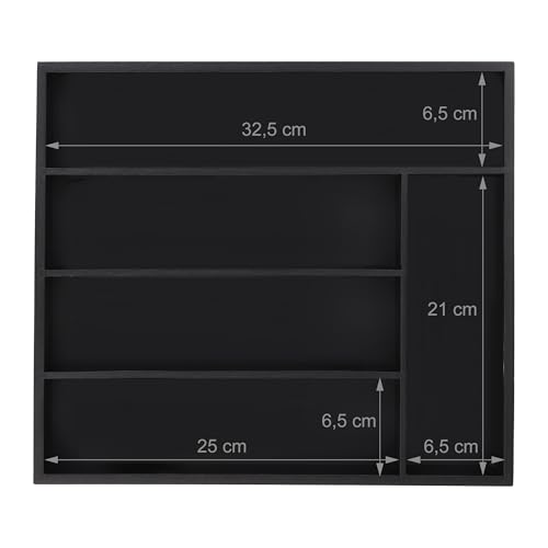 Range-couverts pour tiroirs compact anti-désordre 5 compartiments noir