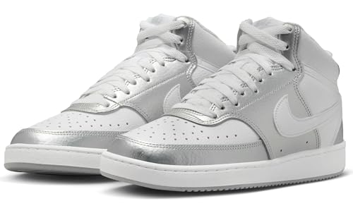 Nike Women's Court Vision Mid Trainers, White metallic silver, 9 Women2