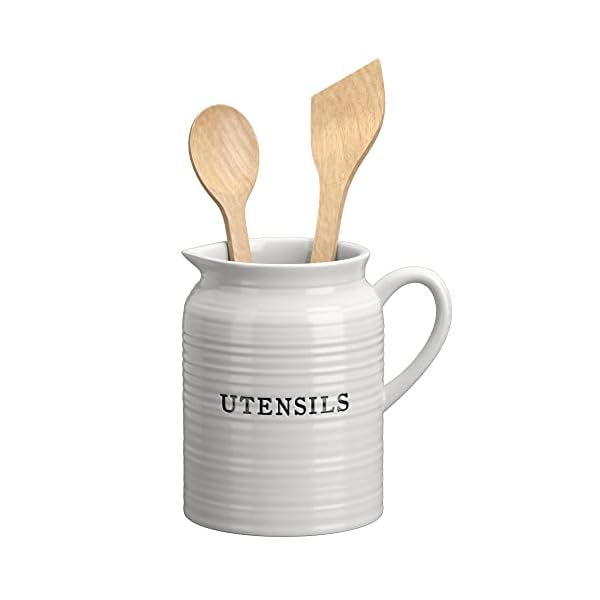 Barnyard Designs Ceramic Farmhouse Kitchen Utensil Holder for Countertop with Spoons, Decorative Kitchen Utensil Holder for Kitchen Counter, Utensil Crock Spatula Holder for Countertop, 6.5" White Barnyard Designs Ceramic Farmhouse Kitchen Utensil Holder for Countertop with Spoons, Decorative Kitchen Utensil Holder for Kitchen Counter, Utensil Crock Spatula Holder for Countertop, 6.5" White