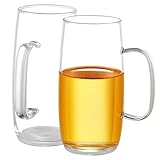 GURUDAR Glass Tea Cups Set of 2-13.5 Oz Clear Borosilicate Teacups with Handle Tea Glasses for Hot/Cold Dishwasher & Microwave Safe Large Coffee Mugs for Cappuccino Latte Juice Espresso Milk