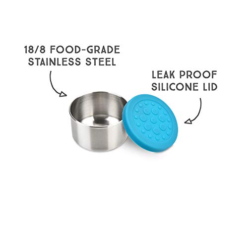 LunchBots 1.5oz Leak Proof Dips Condiment Containers - Set of 3 (1.5 oz) - Spill Proof in Bags and Bento Boxes - Food Grade Stainless Steel and Silicone Lids - Dishwasher Safe - Aqua Set - Thumbnail 2