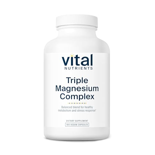 Vital Nutrients Triple Magnesium Complex Supplement - Vegan Magnesium Glycinate, Malate & Oxide 250mg - Easily Absorbed Magnesium Supplement for Stress, Muscle, Heart, Bone Support - 180 Capsules