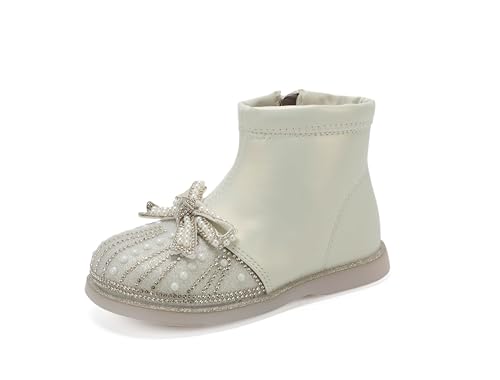 Little Girls Side Zipper Glitter Ankle Boots Princess Crystal Bow Party Wedding Dress Shoes for Kid Toddler
