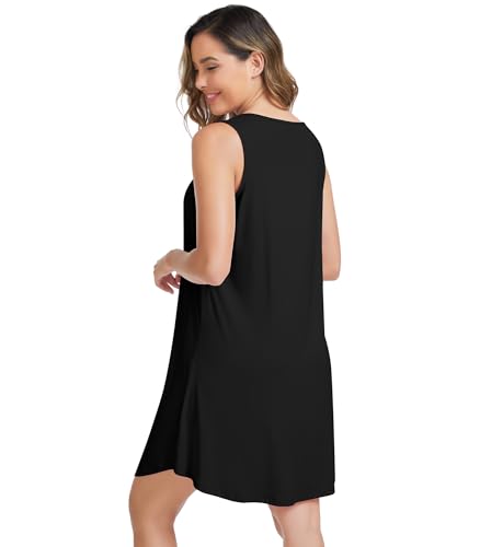 Image of NACHILA Nightgowns for Women-Viscose Made from Bamboo, Soft Sleepshirts Sleeveless Sleepwear Cooling Nightdress S-XL