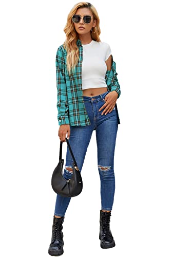 Image of SANGTREE Women and Girls Long Sleeve Flannel Casual Button Down Plaid Shirt