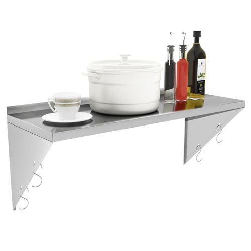 Estante de Pared de Cocina Estante Estable de Acero Inoxidable, Triangular de una Sola Capa con Gancho Multifuncional, Montado en la Pared (100 * 30 * 35cm)