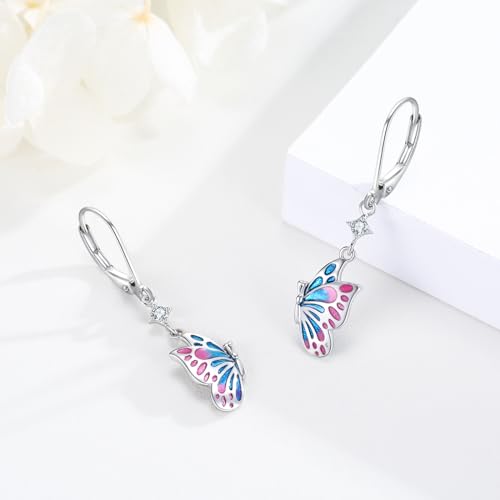 Butterfly Earrings 925 Sterling Silver Butterfly Drop Earrings Hypoallergenic Cubic Zirconia Butterfly Jewelry for Mother's Day Valentine Birthday Gifts2