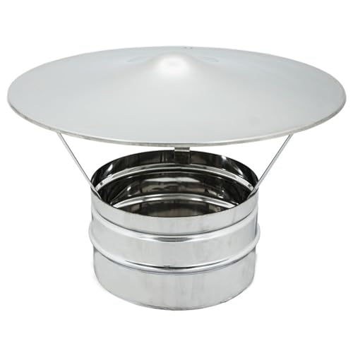 ALLINOX Comignolo Cinese Antivento Terminale Canna Fumaria Acciaio INOX Cappello Uscita Fumi Antipioggia Base Tonda Per Stufa o Camino (DN 130)
