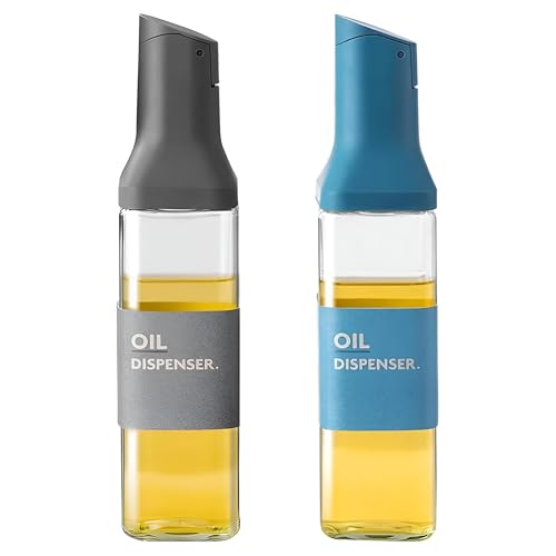 Image of PRIME PICK 500ml Oil Dispenser Bottle - Leak-Proof Glass with Auto-Flip Cap, Stainless Steel Spout, Quick Oil Return, BPA-Free, 30cm Tall, Easy to Refill & Clean, Slim Grip, Transparent Body Set of 2.