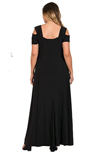 R&M Richards Long Mother Of Bride Plus Size Formal Dress| Cap Sleeve, Zipper Back, Full-Length Black #TOP2