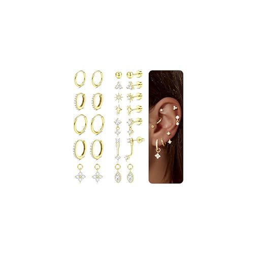MILACOLATO 12 Paires Boucles d'oreilles Femme Acier Inoxydable Piercing Oreille Cartilage Helix Tragus Boucles d'oreilles Femme Or Bijoux pour Femmes B