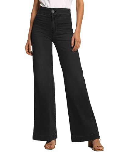 High Waisted Wide Leg Jeans Stretchy Flare Jeans for Women Loose Baggy Denim Pants with Pockets Y2K Trendy