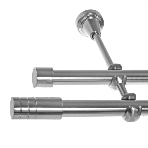 BASIT Gardinenstange 2 läufig 240cm lang Edelstahl Look I Gardinenstange doppelläufig Wandmontage Ø19mm mit Zylinder I In 120-600cm verfügbar H28 BASIT Gardinenstange 2 läufig 240cm lang Edelstahl Look I Gardinenstange doppelläufig Wandmontage Ø19mm mit Zylinder I In 120-600cm verfügbar H28